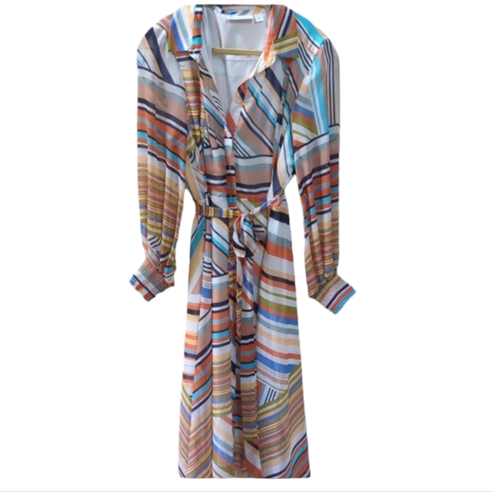 New York & company multicolored striped lines shirt dress. Large